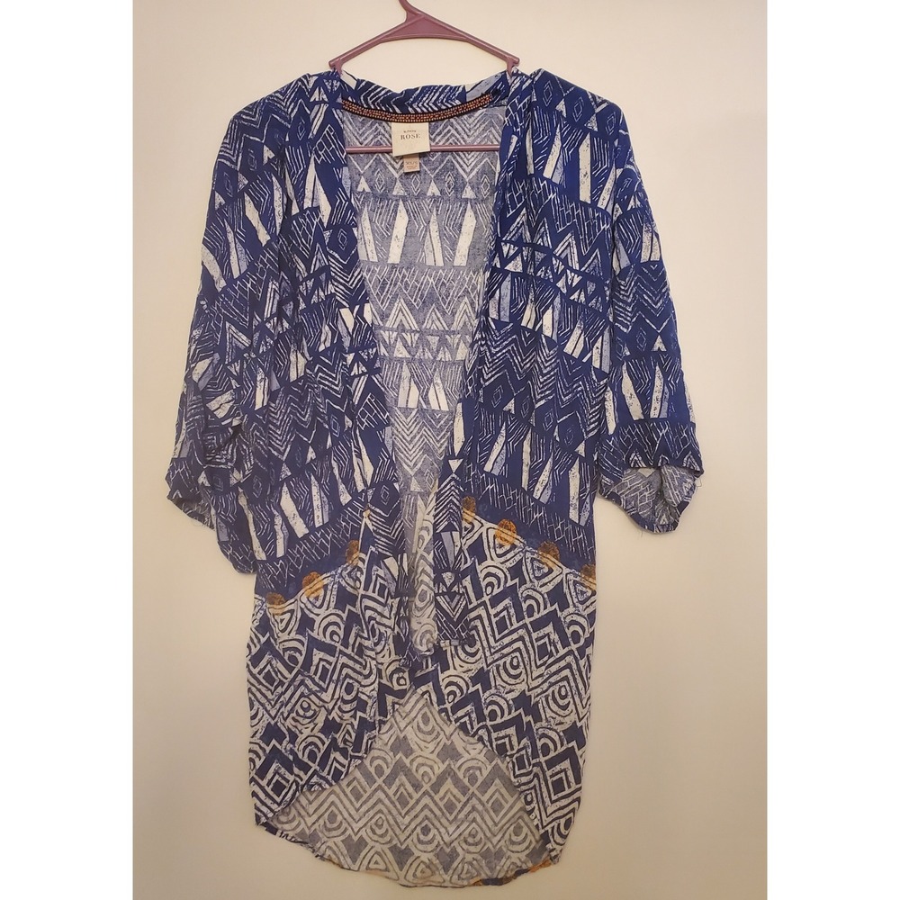 Knox Rose Open Front Buttonless Tunic Womens Size XS Geometric Blue